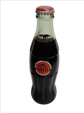 Coca Cola Glass Bottle with Red University Emblem